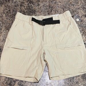 Men's Tan Cargo Shorts with Black Belt